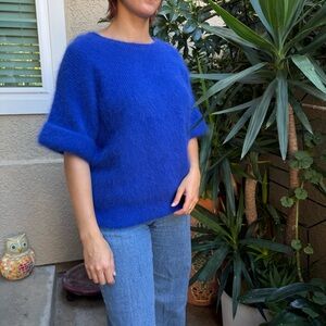 New Vintage Royal Blue Women's Angora Knit Sweater